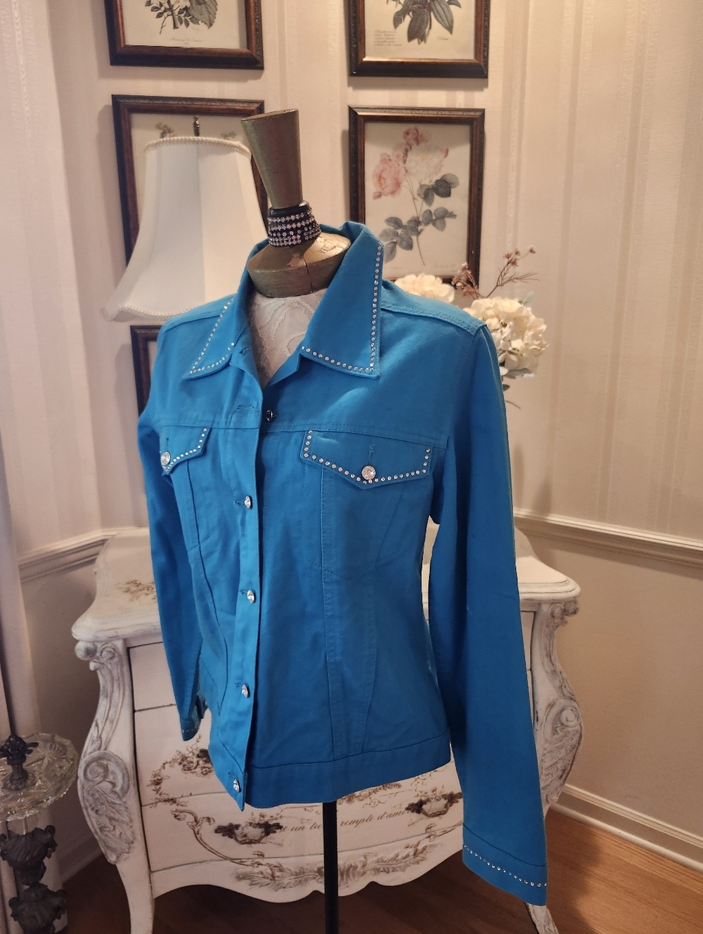 Turquoise Rhinestone Equestrian Western Show Rodeo Jacket Small - Picture 2 of 10